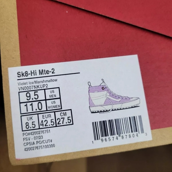 Vans MTE-2 Sk8-Hi DR Shoes Purple Violet Ice Marshmallow NIB Rare UK Mens 9.5 - Picture 3 of 7
